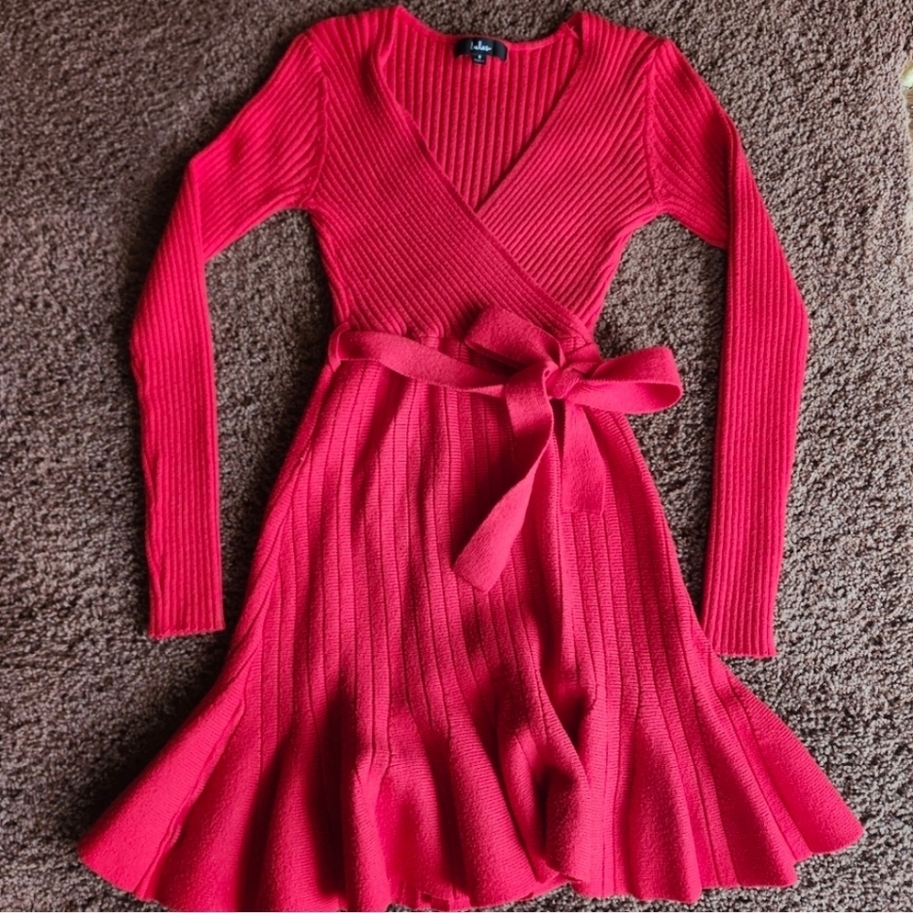 Warm Emotions Red Skater Mini Sweater Dress